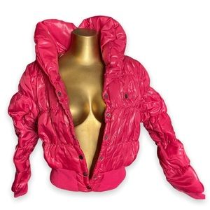 Pink Coat Puffer Jacket Bomber Length Yoki Bright Outerwear Medium